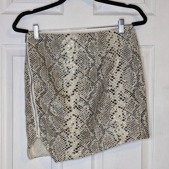Olivaceous Vanilla Sky Tan & Brown Asymmetrical Snake Print Skirt M - Picture 3 of 16